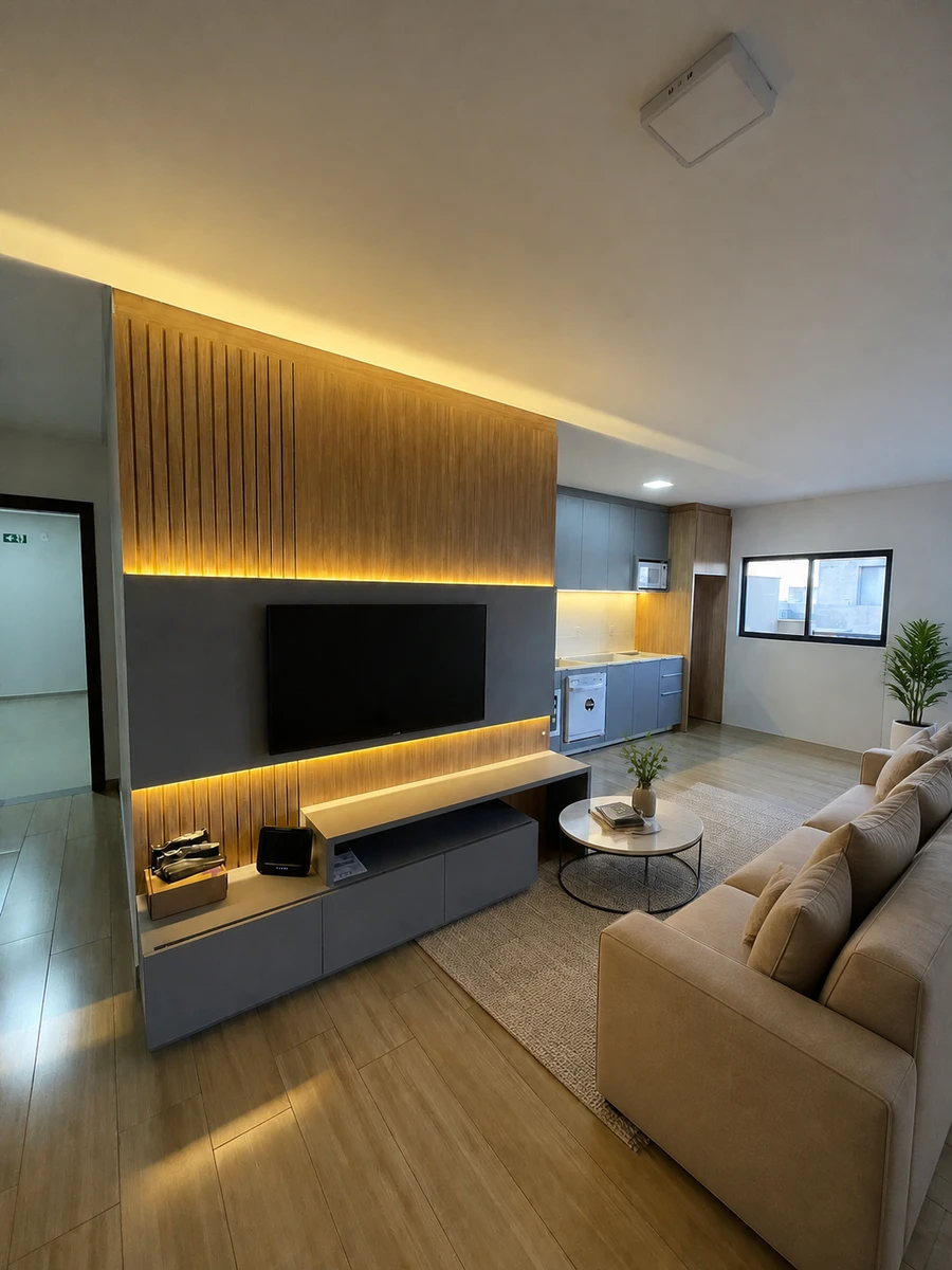 Ambiente residencial com marcenaria planejada da Kaza Home Design